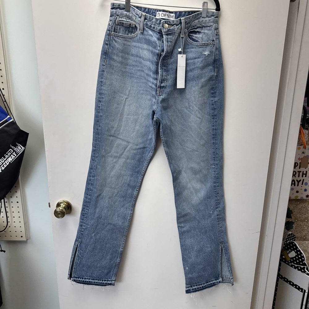 EB Denim Faded Light Blue Bootcut Jeans with Hem Slits